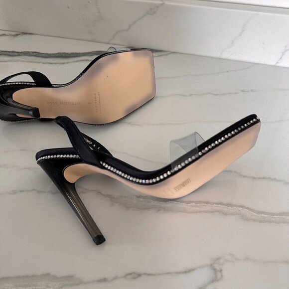 Good American Crystal Crush Lucite Satin Rhinestones Stilletto Heels SZ 9 - Picture 7 of 10